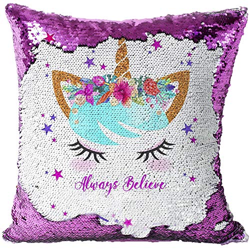 Unicorn Magical Sequin Cushion Cover - Purple