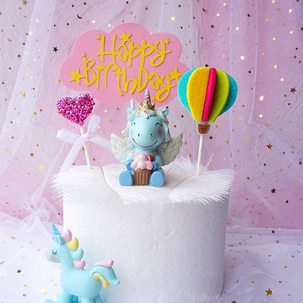 Resin Unicorn Cake Topper, Party Decoration For Wedding Birthday Party (Pink)