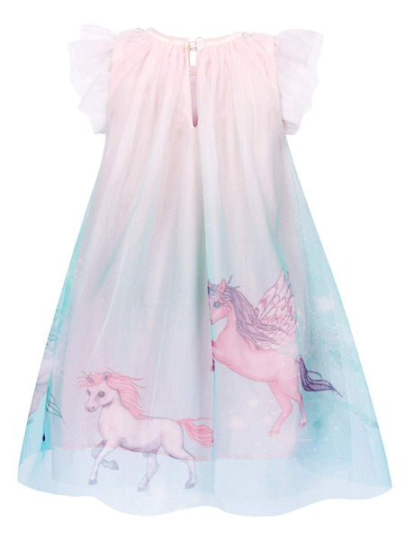 Cute Pastel Unicorn Dress with Short Sleeves - Pastel Rainbow Colours