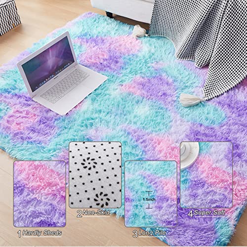 Fluffy Area Rugs Rainbow Soft Rug Plush Carpets for Living Room Kids Girls Bedroom Nursery Home Decor Floor Carpet 120x150cm