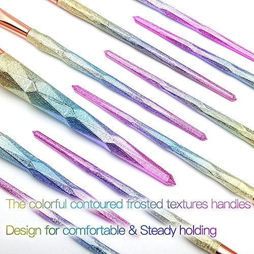 10Pcs Unicorn Rainbow Diamond Handle Makeup Brush Set | With Carry Bag