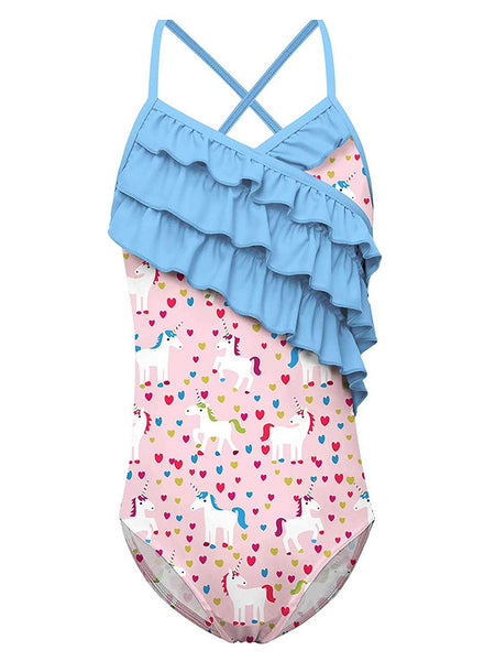 unicorn swimsuit costume for girls, ruffle