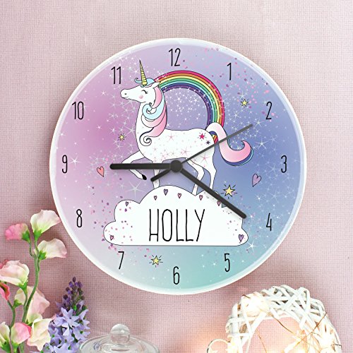 Personalised name unicorn wall clock. Perfect birthday gift, baby shower gift. Unicorn themed bedroom 