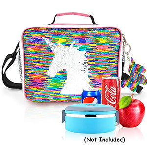 Sequined Unicorn Lunch Bag for Girls, For School, Picnics 