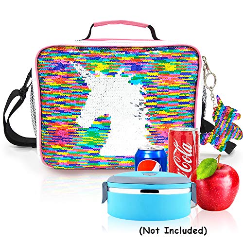 Sequined Unicorn Lunch Bag for Girls, For School, Picnics