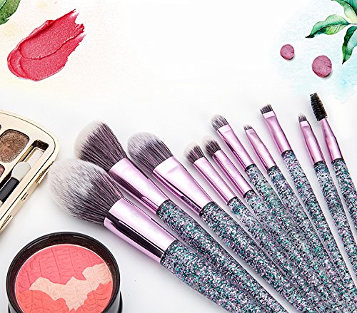 10 Pcs Glitter Makeup Brushes Set | Unicorn Crystal Pink Cosmetic Brush