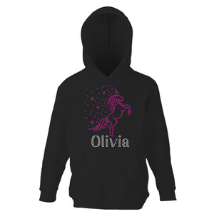 Personalised Unicorn Hoodie For Girls - Black and Pink (ANY NAME)
