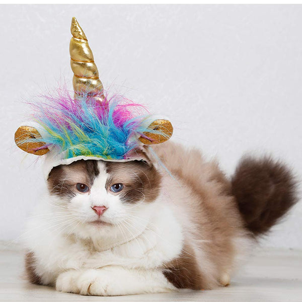 Unicorn Head - Cute Puppy Small Dogs and Cats Pet Costume with Gold Horn