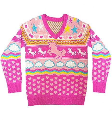 Cheesy Christmas Jumpers Womens Unicorn Knitted V Neck Jumper Pink