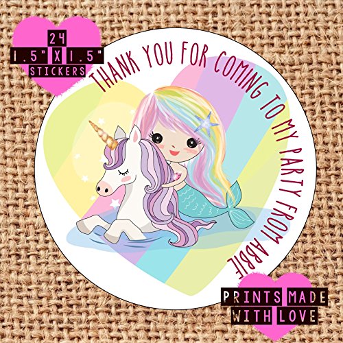 24 x Personalised mermaid Unicorn stickers mup birthday party / baby shower / christening