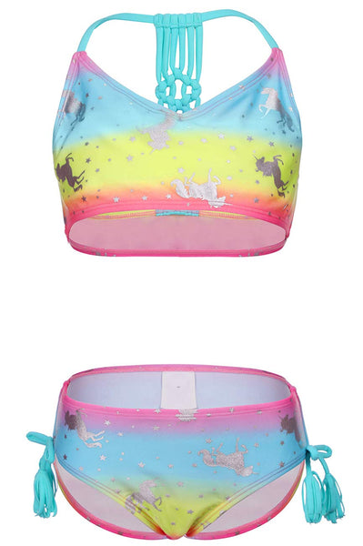 Unicorn Girls Two Piece Swimsuit Fashionable Tankini Sets for Kids