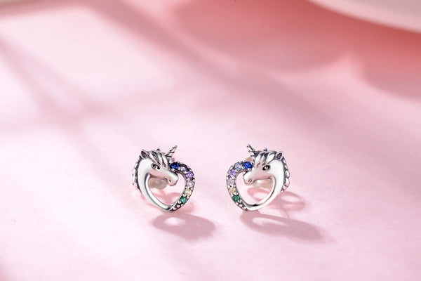 Unicorn earrings silver 925 dazzling pastel coloured gems