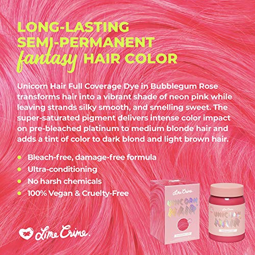 Lime Crime Unicorn Semi-Permanent Hair Color, Bubblegum Rose, 200 ml