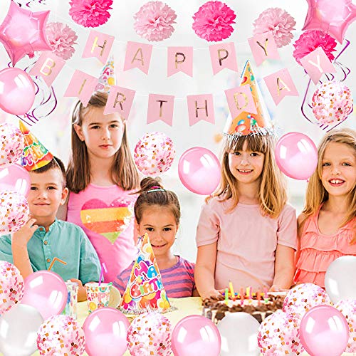 Birthday Decorations Girls Pink, Banner, Balloons, Pompoms, Tassels | Unicorn Themed Party