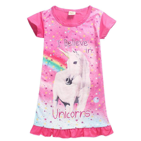 Pink Unicorn Print Dress With Rainbows and Stars Fashion Casual - Pink