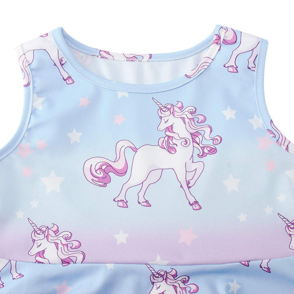 Kids Girls Dress Unicorn Print Sleeveless A-Line Dress (4-12 Years)