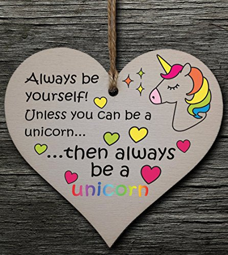 Handmade Wooden Hanging Heart Unicorn Plaque