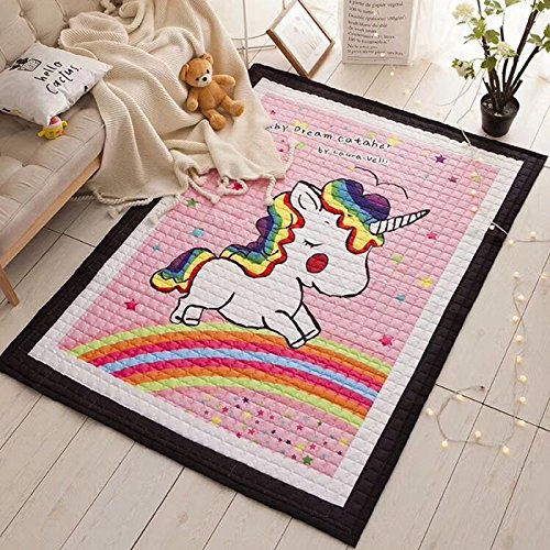 Cute Pink Unicorn Rainbow Themed Rug For Playtime Bedtime Playroom, Bedroom, Nursery