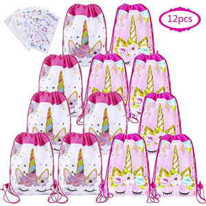 12 Pack Unicorn Party Bags pink
