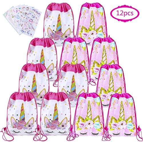 12 Pack Unicorn Party Bags pink