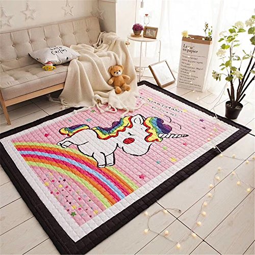 Lovely Pink Unicorn Rainbow Themed Rug - Playmat Bedtime Playroom, Bedroom, Nursery