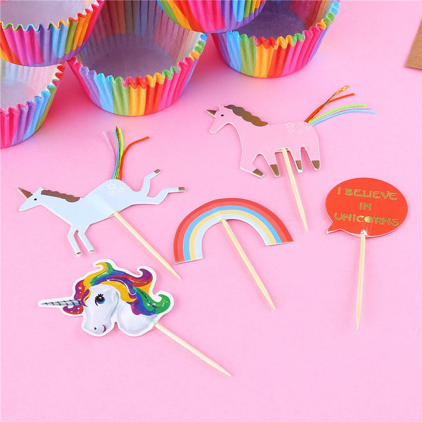 100 Rainbow Cupcake Cases Muffin Cupcake Wrapper Paper Cases and 48 Unicorn Cupcake Toppers for Unicorn Party Supplies Kids Birthdays Party Decorations