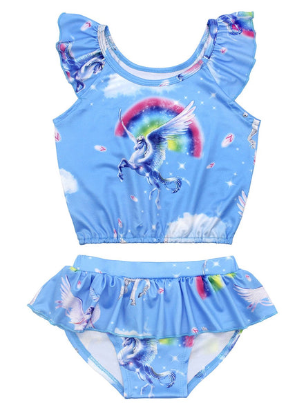 Unicorn Swimming Costume Swimwear Swimsuit Blue - Girls