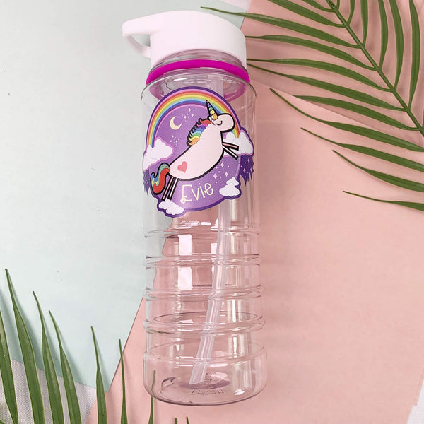 large unicorn drinks water bottle