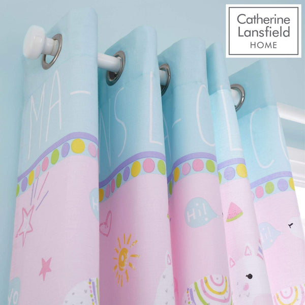 Catherine Lansfield Llama-corn Easy Care Eyelet Curtains Pink 66x72 Inch