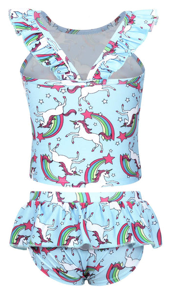 unicorn 2 piece swimming costume blue