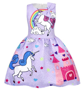 Girls Unicorn Dress Up Costume Kids Sleeveless Princess Party Dress