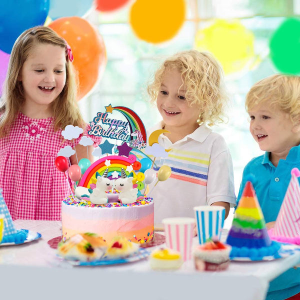 21pcs Unicorn Cake Topper Kit Cloud Rainbow Balloon Happy Birthday Banner Cake Decoration