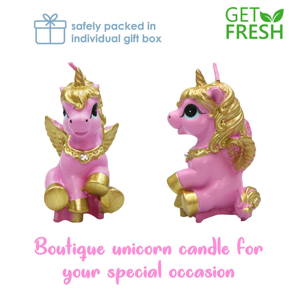Unicorn Candle Cake Topper Pink and Gold in Gift Box - Elegant Unicorn Cake Decoration Candle