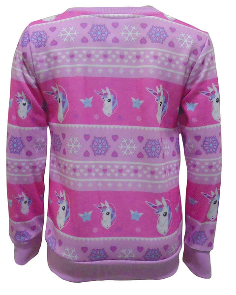 Unicorn Festive Christmas Jumper Kids Girls Sweatshirt (2-13 Years) - Pink