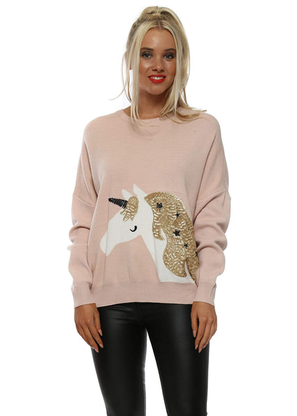 Colynn Sequinned Unicorn Jumper Pink
