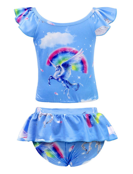 Unicorn Swimming Costume Swimwear Swimsuit Blue - Girls