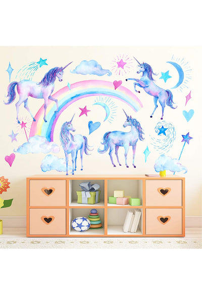 SMTD Horse Sticker with Rainbow&Clouds&Moon&Star Decal Baby Girls Bedroom Home Decor Children Multi Color Cute Durable Wall Stickers KSD8811