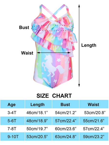Unicorn Little Girls 1 Piece Swimsuit Fashion Floral 3 Layers Ruffle Swimwear (3-10 Years)