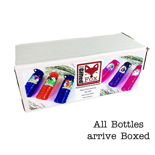Personalised Plastic Drinks Water Bottle Kids UNICORN on Purple Bottle School Design (800ML)