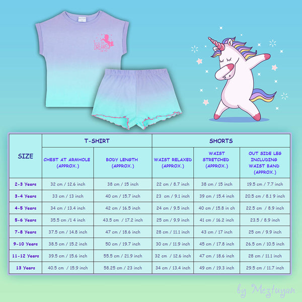 Metzuyan Girls Summer Unicorn Printed Cute Sleepwear Pyjama Set 11-12 Yrs