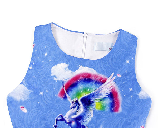 Unicorn Dress with Clouds and Rainbow - Sky Blue Colours