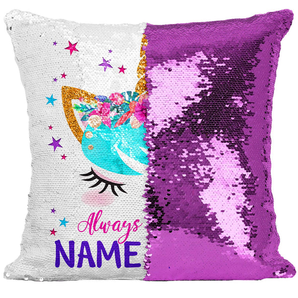 Personalised Unicorn Cover Sequin Cushion Pink