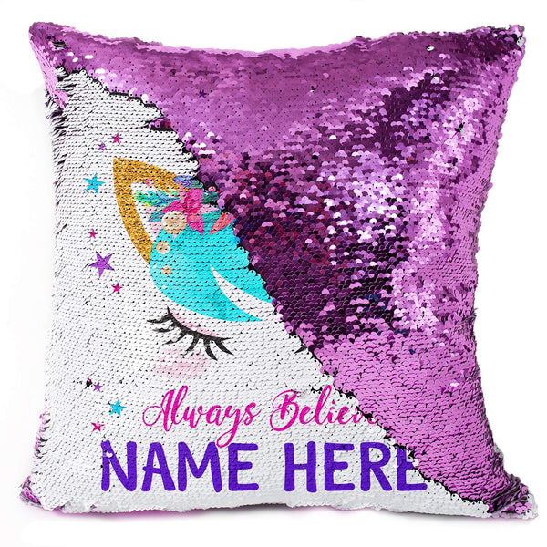 Personalised Unicorn Cover Sequin Cushion Pink
