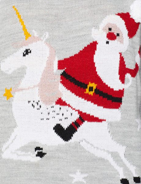 Women's Santa Riding A Unicorn Christmas Jumper - L Grey