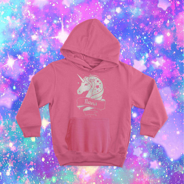 Personalised Unicorn Kids Hoodie Sapphire Pink - Ages 2-13