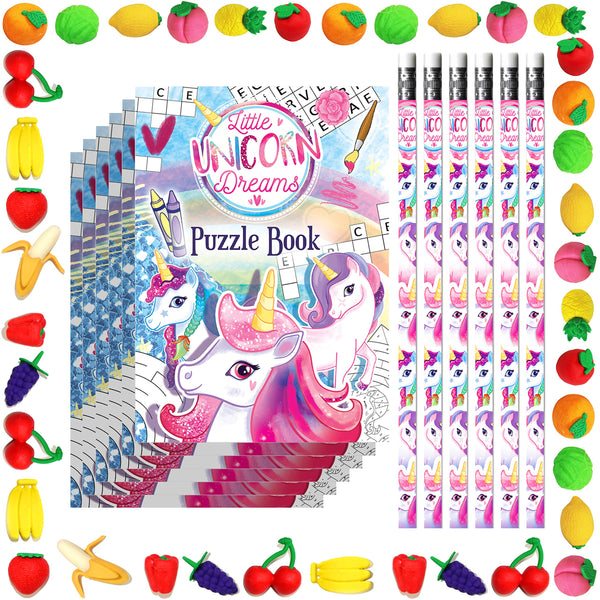 Unicorn Party Bag Fillers - Puzzle Books with Pencil and Rubber