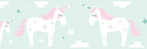 Unicorn Wallpaper Border | Children's Playroom or Bedroom | Pink & Mint Green 
