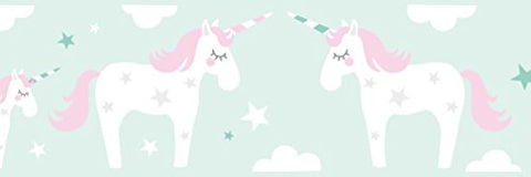 Unicorn Wallpaper Border | Children's Playroom or Bedroom | Pink & Mint Green 