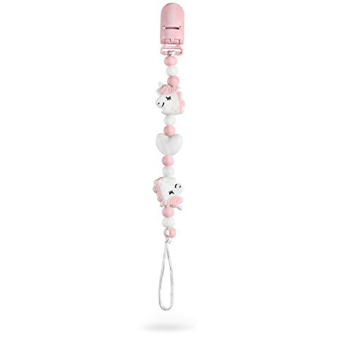 Unicorn Pink Dummy Clip/Holder Girl - Baby Teething Silicone Beads 