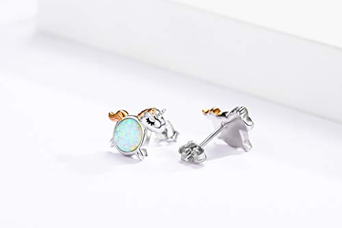 Unicorn Silver & Opal Earrings With Gift Box